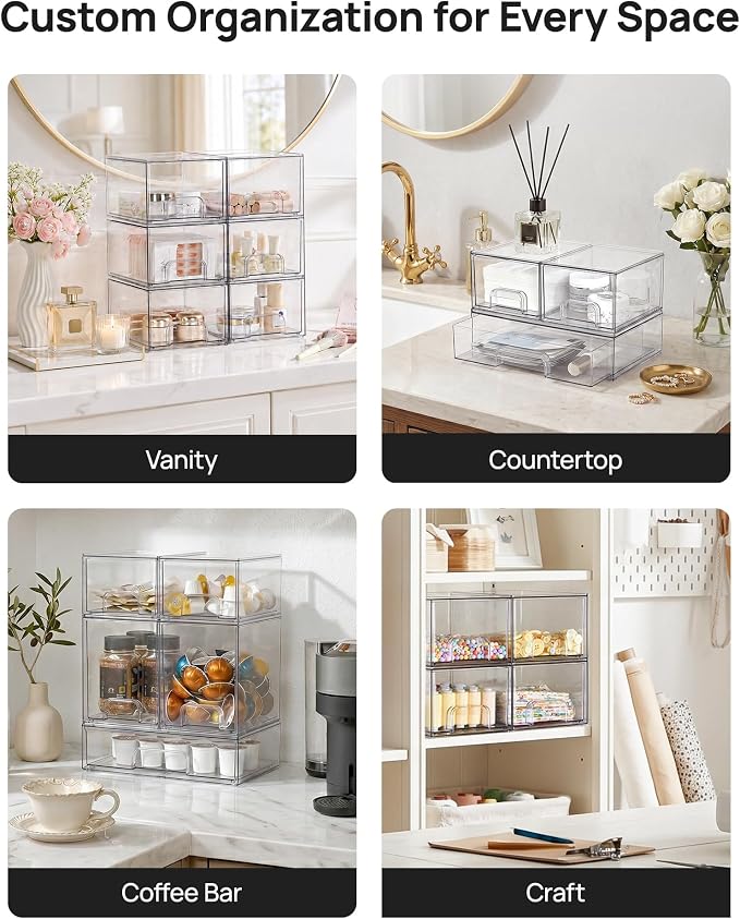 Vtopmart Clear Stackable Storage Drawers Set of 9, Plastic Organizer Bins | Multi-purpose Boxes for Baby Bottle Storage, Ideal for Kichen, Vanity, Bathroom, Undersink, Cabinet, Pantry Organization - Image 6