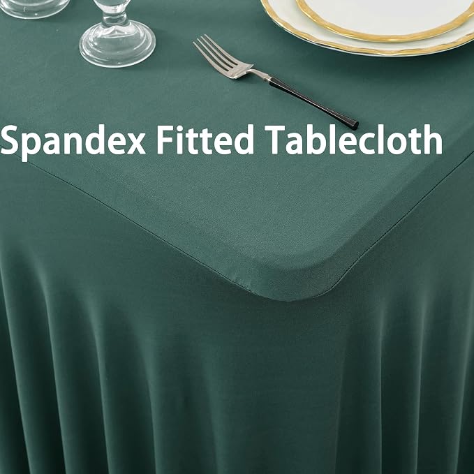 3 Pack Hunter Green Spandex Tablecloth for 8 Foot Rectangle Tables, Wrinkle Free Fitted Table Cloth Cover 8ft Green Stretchy Tablecloths with Skirt for Parties Weddings Birthday Banquet Baby Shower - Image 2