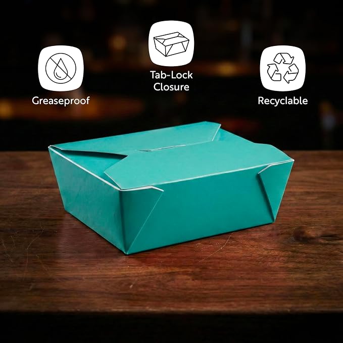 Restaurantware Paper Food Box 50 Count 45 Oz Leakproof Paper Lunch Box Greaseproof Food Container Tab-Lock Design 6.73 x 5.5 x 2.6 Inches Turquoise - Image 4