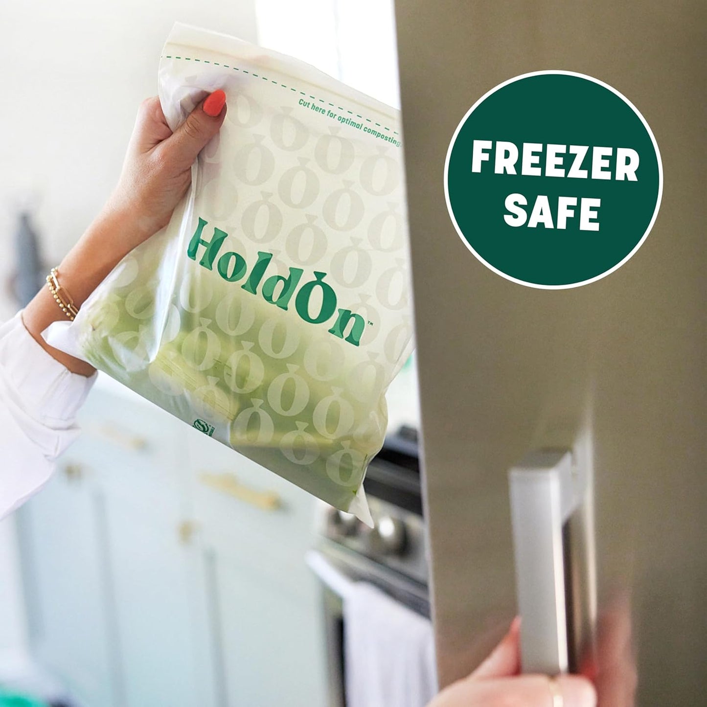 HoldOn Zipseal Gallon Bags - Compostable, PFOA-Free, BPA-Free, Food-Safe Zip Seal Food Storage Bags/Freezer-Safe Gallon Bags With Secure Seal for Home & Travel (2-pack, 50 bags total)