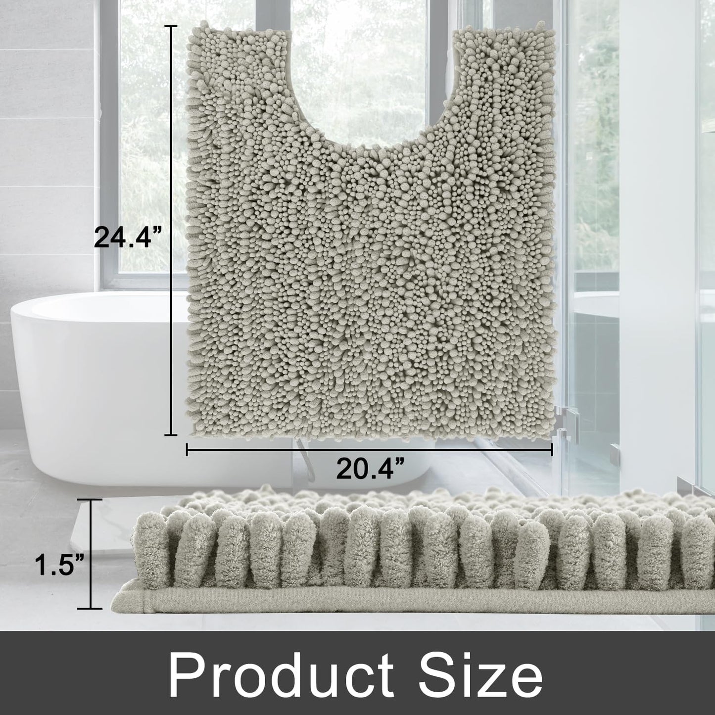 Yimobra Toilet Rug U Shaped Washable 24x20 Inch - Ultra Soft Absorbent Chenille Bath Rugs for Toilet, Quick Dry & Machine Washable, Non Slip Contour Bathroom Mat, Sand