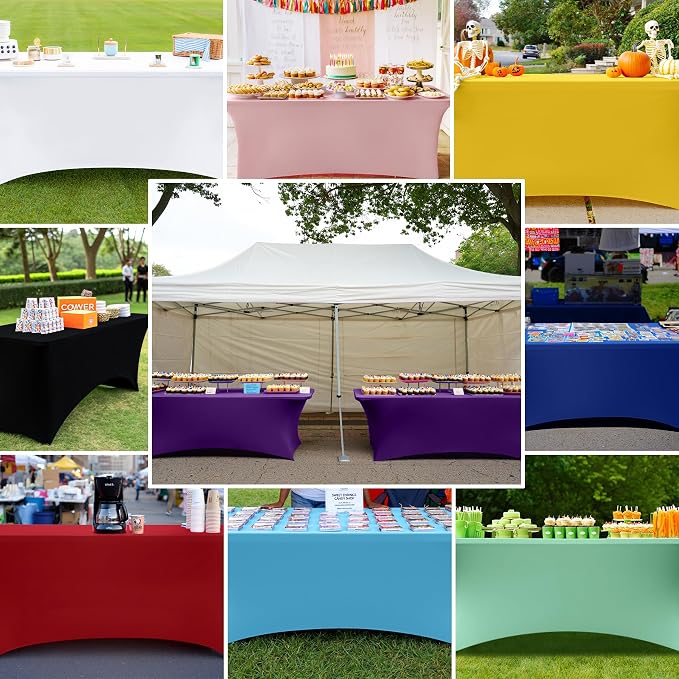 Smiry 2Pack Spandex Table Cloth 8FT, Elastic Fitted Hunter Green Tablecloth - Image 8