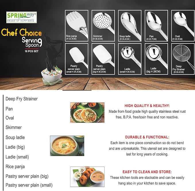 SPRINGWAY - Brand of Happiness | Stainless Steel Chef Choice Cooking & Serving Spoon (Set of 10) - Image 5