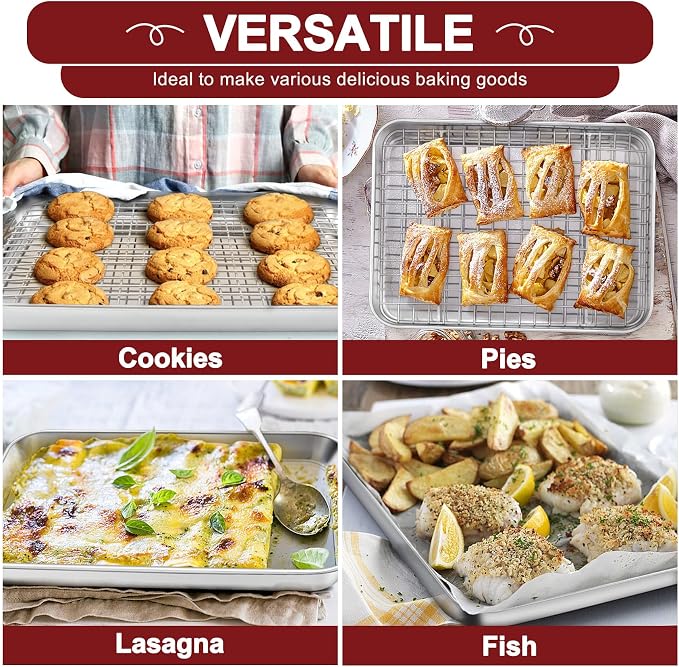 TeamFar Baking Sheet with Rack, Stainless Steel Sheet Pan-17.6/16/12.5 Inch | Cookie Sheets Baking Trays and Cooling Racks for Cooking, Non-Toxic & Heavy Duty, Dishwasher Safe, 6 PCS (3 Pans + 3 Racks) - Image 6