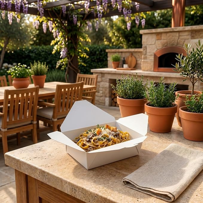 Restaurantware-Bio Tek 8.5 x 6.3 x 2.5 Inch Food Containers, 200 Durable Noodle Boxes - Disposable, Sustainable, White Paper 17-Ounce Takeout Boxes, Rectangle, For Takeouts, Or Picnics - Image 4