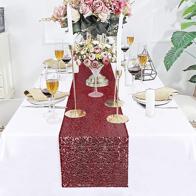Burgundy Sequin Table Runner 12 Pack, 12x72 Glitter Table Runners - Image 2