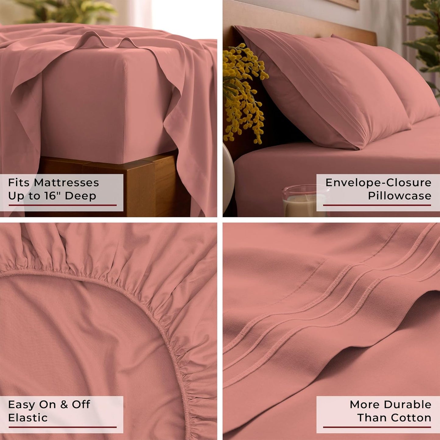 Mellanni Full Sheets Set - 4 PC Iconic Collection Bedding - Hotel Luxury, Extra Soft, Cooling Bed Sheets - Wrinkle, Fade, Stain Resistant (Full, Coral)
