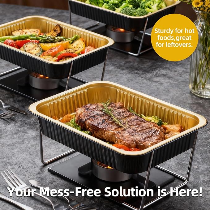 Aluminum Foil Pans, Heavy Duty Disposable Aluminum Baking Pans | 14.57"×10.63" Steam Table Pans for Cooking, Heating, Storing, Prepping Roasting and Chafing (15 Pack Black and Gold) - Image 7