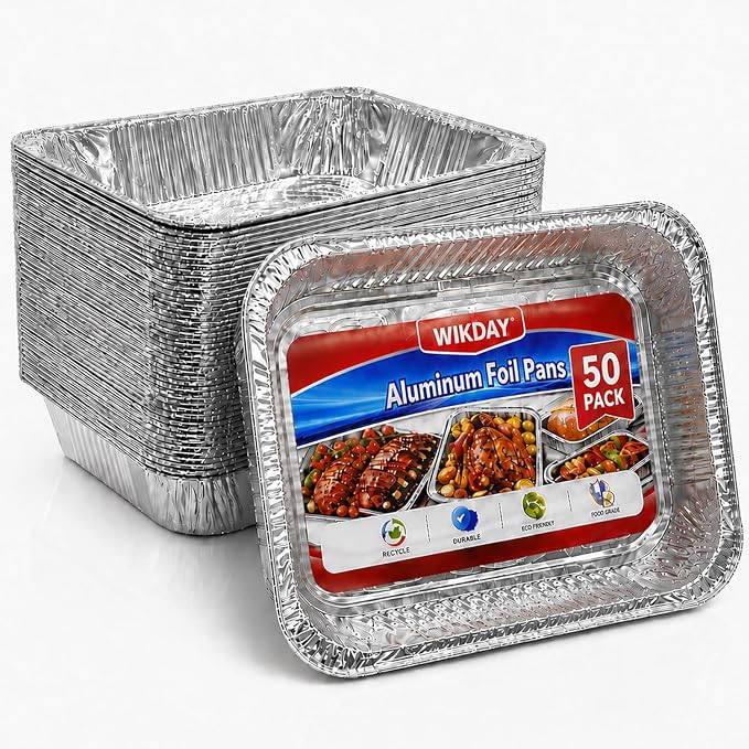 WIKDAY Aluminum Foil Pans, 9x13, 50 Pack | Disposable Baking Pans, Heavy Duty Food Containers, For Baking, Cooking, Roasting, Meal Prep, Parties, BBQ & Catering by WIKDAY