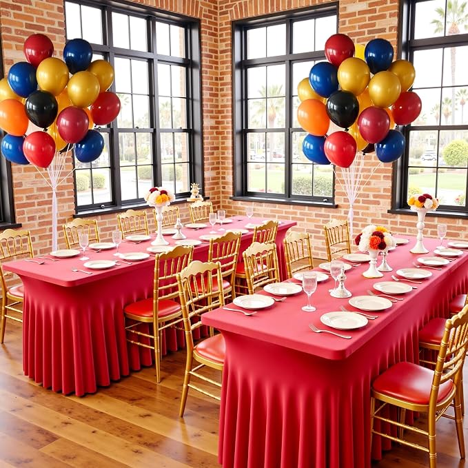 4 pk Red Spandex Tablecloth 6ft with Ruffle Skirt,Wrinkle Free High Stretchy Fitted Tablecloths for 6 Foot Rectangle Tables,Pleated Spandex Table Covers 6ft for Christmas Parties Banquet Weddings - Image 7
