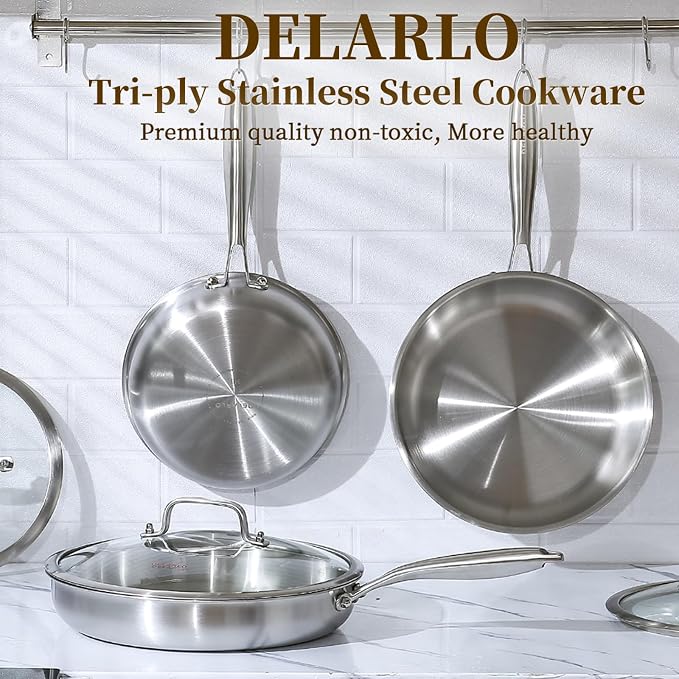 DELARLO Tri-Ply Stainless Steel Pan,18/10, 10",12" - Image 7