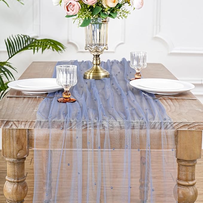 6 Pack Pearl Tulle Table Runner 29x120 Inch Boho Gauze Table Runner Rustic - Image 4