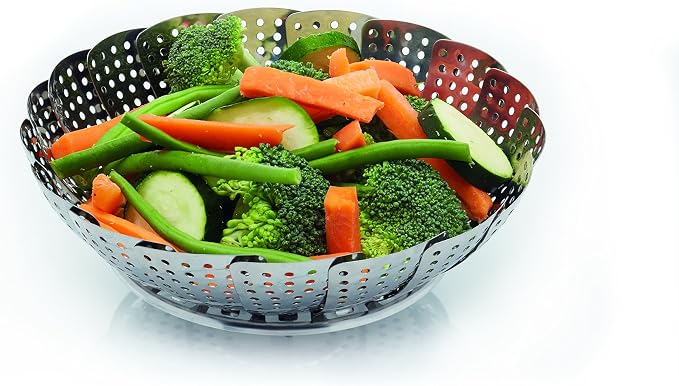 KitchenCraft Food Steamer Basket for Saucepans with Collapsible Design, Stainless Steel, Silver, 23 cm - Image 2
