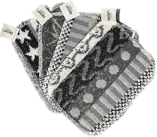 Skoy Scrub, 4-Pack Reusable, Non-Scratching Dish Scrubber for Kitchen and Household Cleaning, Planet-Friendly, Dishwasher Safe Soft Scrub, Monochromatic Colors by Skoy