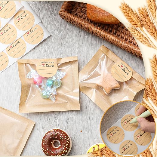 Outus 100 Pcs Cookie Packaging Bags with Seal, 3 x 3 Inch, Brown | Bakery Pastry Bags with Window, Heat Sealable Grease Resistant Paper to Go Bake Sleeves for Gift Giving Donut Bread Sandwich - Image 5
