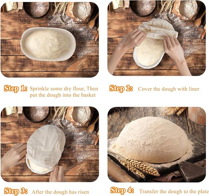 Nisorpa 10 Set Oval Banneton Bread Proofing Basket,10 Inch | Sourdough Banneton Basket, Bread Baking Bowl Kit with Cloth Liners and Dough Scrapers, For Home Bakery Bread Bakers - Image 4
