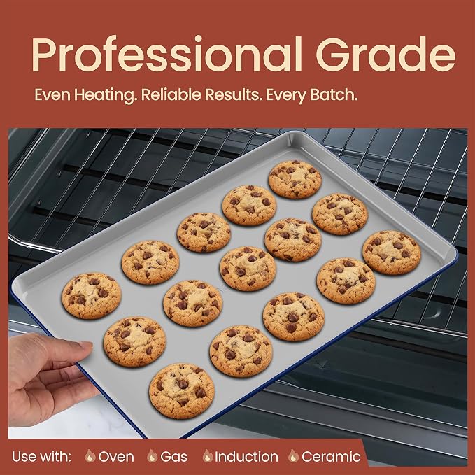 Bakken 8-Piece Stackable Bakeware Set - Ceramic Non-Stick Coating, Baking Sheets, Assorted Baking Pans, PTFE, PFOA & PFOS Free - Healthy Baking, Ergonomic Handles, Cooling Rack, Non-Toxic, Oven-Safe - Image 3
