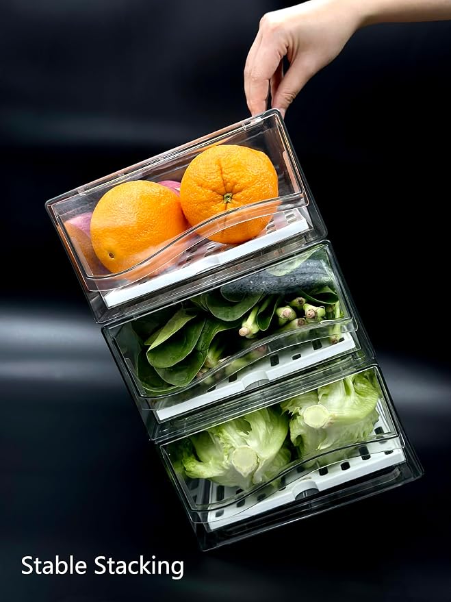 Refrigerator Organizers and Storage Drawer, Stackable Fruit Storage Containers for Fridge, Reusable Fridge Organizer fit for Kitchen Refrigerator and Restaurant Freezer (2 Drawers, Large) - Image 7