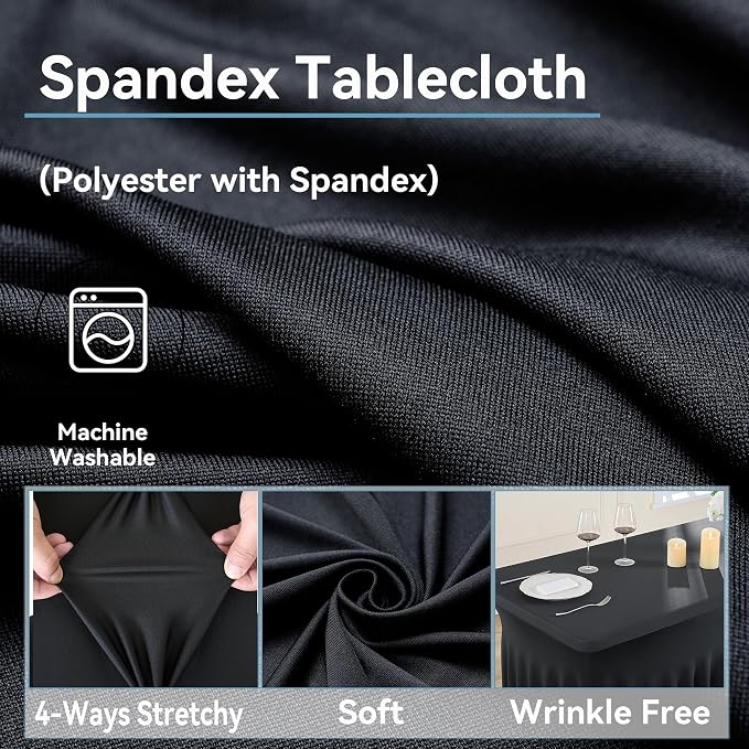 2 Pack Black Spandex Tablecloth 6ft with Ruffled Skirt,Wrinkle Free High Stretch Fitted Tablecloths for 6 Foot Rectangle Tables,Pleated Elastic Spandex Table Covers 6ft for Parties Wedding Banquet - Image 5