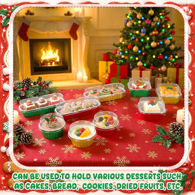 Blushtier 120 Set/240 Pcs Mini Loaf Pans Set with Lids and Spoons for Cake | 6.8, 5, 4.2 oz, Aluminum Foil, Disposable, Red Green Christmas Design, Ovens or Fridge Safe, Nice for Cakes, Puddings Baking - Image 6