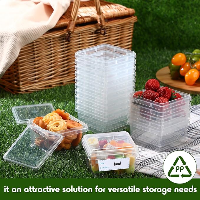 Blushtier 12 oz 50 Pack Small Square Deli Containers with Lids Plastic Freezer Food Reusable Meal Dessert Ice Cream Containers with Labels for Takeout Meal Storage Microwave Freezer Safe(Clear,) - Image 5