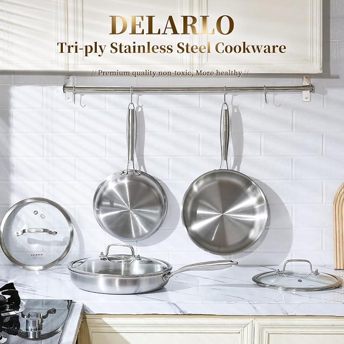 DELARLO Tri-Ply Stainless Steel Pan,18/10, 8",12" - Image 6