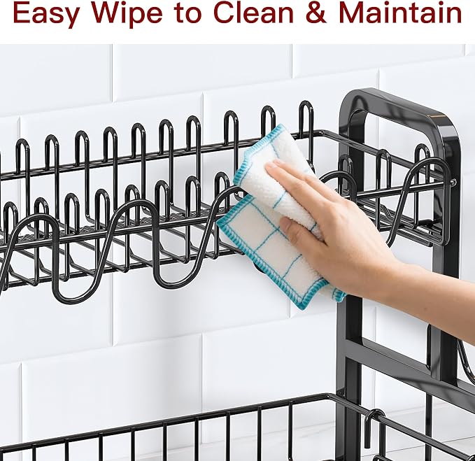 BOOSINY 2 Tier Black Stainless Steel Dish Drying Rack for Kitchen Counter - Image 7