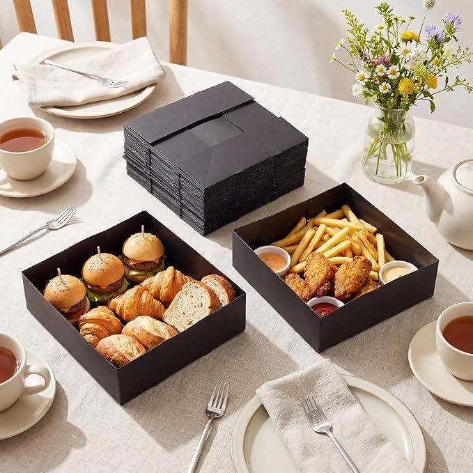 Teling 50 Pcs Kraft Paper Cardboard Food Trays Disposable Container, Black - Image 4