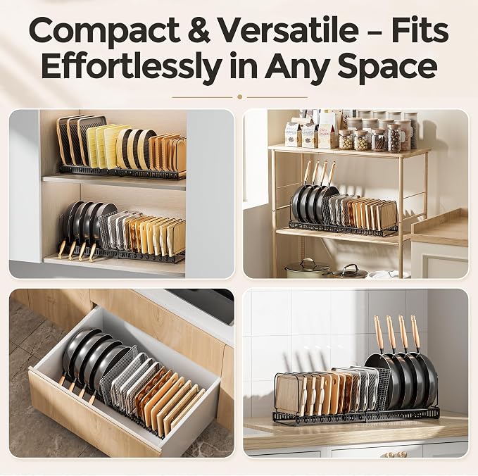 MUDEELA Expandable Cutting Board Organizer Pot Lids Rack 15 Dividers 1-Pack - Image 7