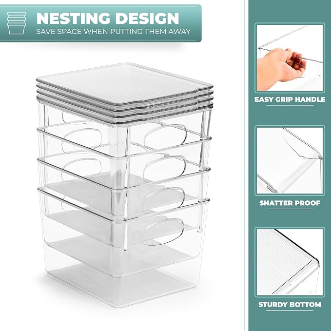 Sorbus Medium Plastic Storage Bins with Lids - Kitchen, Pantry, Refrigerator Organizer Bins - Clear, 4 Pack - Image 6