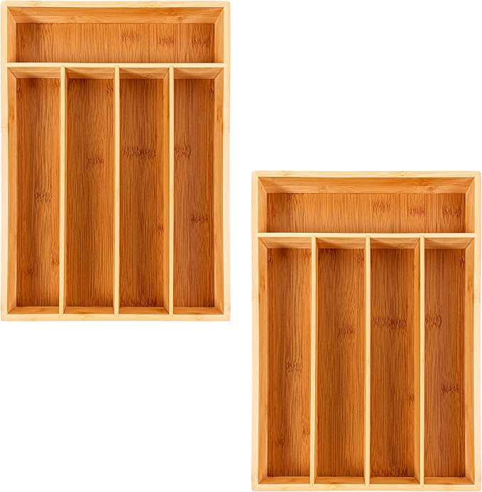 Berghoff Bamboo Flatware Organizer, Set of 2, 5 Slot Silverware Tray by BergHOFF