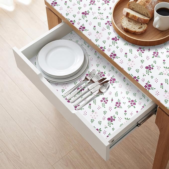 RAY STAR 18 Inch x 8 Ft Shelf Liner for Kitchen Cabinets, Non-Adhesive Cabinet Liner Washable, Drawer Liner for Dresser Non-Slip Bathroom [White Pink Floral](2 Rolls) - Image 7