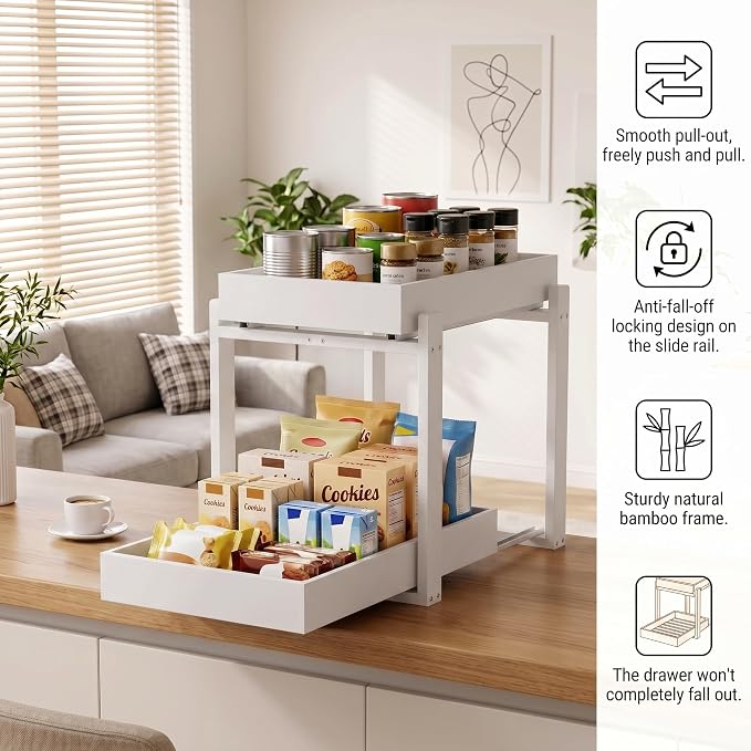 MHXW SXPN Bamboo Under Sink Organizer, 2 Pack Pull Out Cabinet Organizer - Image 4