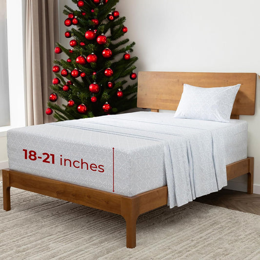 Mellanni Extra Deep Twin Sheets - 3 PC Iconic Collection Bedding - Hotel Luxury, Ultra Soft, Cooling Bed Sheets - Wrinkle, Fade, Stain Resistant (Twin, Laced Sky Blue)