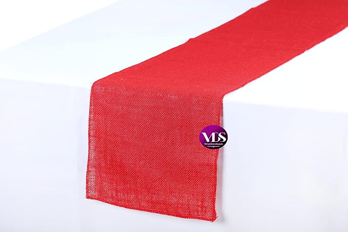 VDS Pack of 10, Burlap Table Runner 100% Natural Jute Rustic Hessian Table Cloth Centrepiece for Wedding Bridal Shower Birthday Event Party Banquet Table Decoration (Size 12X108 Inch)(Red) - Image 2