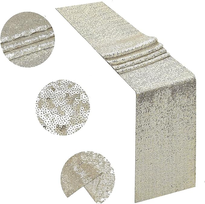 Champagne Sequin Table Runner 6 Pack 12''x108 Glitter Table Runner - Image 3