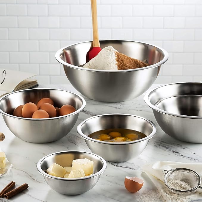 FineDine Stainless Steel Mixing Bowls Set, Dishwasher Safe, 6 Piece Metal Mixing Bowls For Kitchen, Nesting, Large, Small, Big Food Prep, Cooking, Baking (Pack of 2) - Image 5