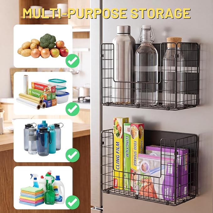 Ofiray-home Magnetic Shelf for Fridge, Large Basket for Aluminum Foil | 50 lbs strong magnet, no-drill, large capacity, ventilated for produce, fits cabinet, wrap boxes, snacks, coffee pods. - Image 3
