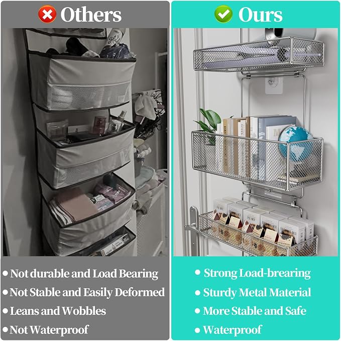 HapiRm Over Door Organizer Storage - Separable Door Organizer Hanging with 6 Metal Large Capacity Baskets for Bathroom Bedroom Kitchen Pantry Closet (Silver) - Image 5