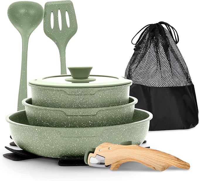 MAISON ARTS Camping Pots and Pans Set Non Stick with Removable Handle by MAISONARTS