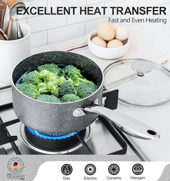 MICHELANGELO Sauce Pan with Lid, 3 Quart Saucepan with Lid Nonstick Small Pot, Granite Sauce Pan with Stainless Steel Handle, 3 Qt Saucepan Induction Compatible - Image 5