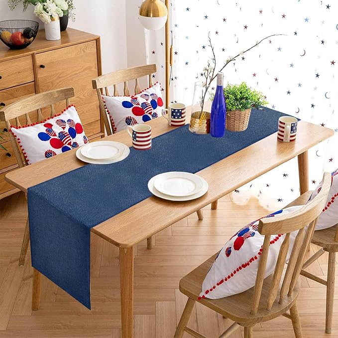 Blue Table Runner Burlap Roll Navy Farmhouse Table Linens 2 Pack 13x84 Inch - Image 2