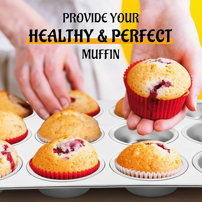 E-far Muffin Pan 12-Cup, 3-Pack Stainless Steel Cupcake Pan for Oven | Non-Toxic Metal Muffin Tins for Baking Muffins & Cupcakes, Regular Size & Easy Clean, Dishwasher Safe - Image 4