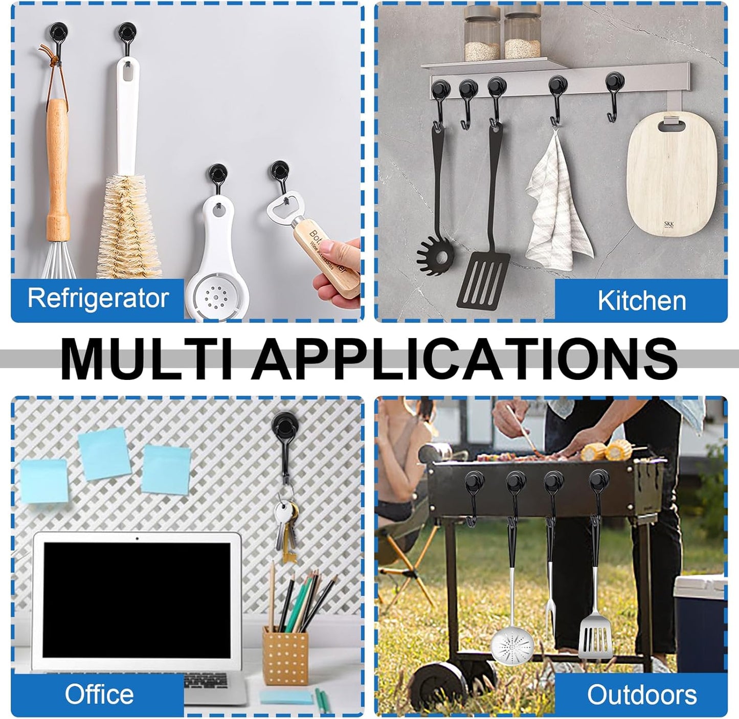 E BAVITE Swivel Swing Magnetic Hooks,30LB（20pack） Black Refrigerator Magnet Hook,Strong Neodymium Magnets Perfect for Refrigerator and Other Surfaces, 60mm(2.36In) in Length