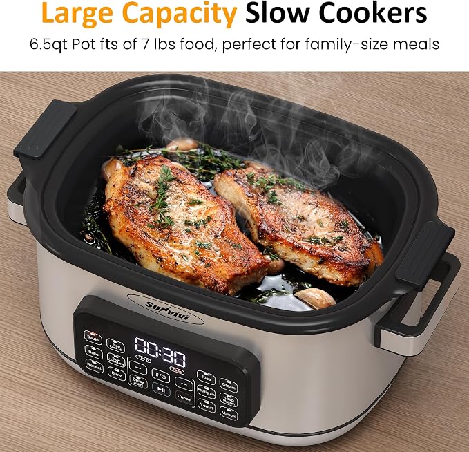 Sunvivi 12-in-1 Programmable Slow Cooker 6.5QT with Timer & Keep Warm - Image 2