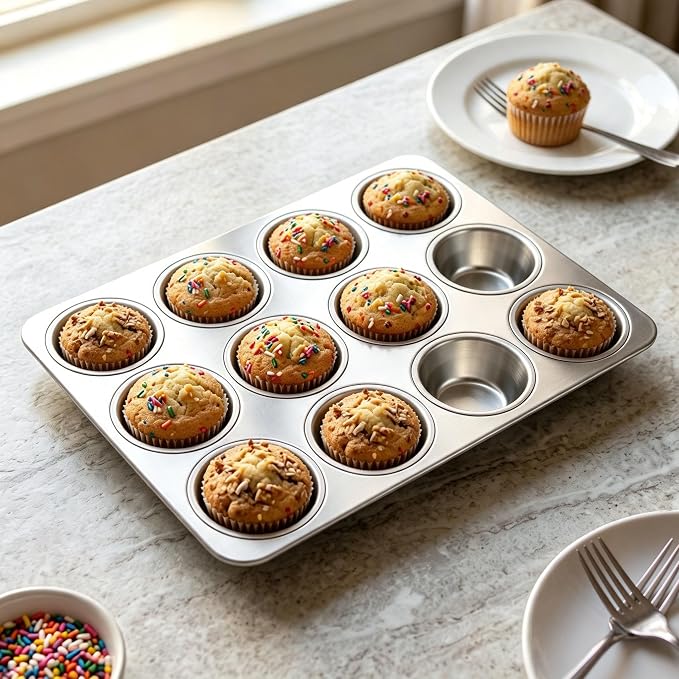 Homikit Stainless Steel Muffin Cupcake Pan 12 Cups, Non Toxic & Heavy Duty | 1PC Nonstick Cupcake Baking Tins Regular Size, 13.8 x 10.4 Inch Metal Egg Bites Tray for Oven, Easy Release, Dishwasher Safe - Image 7