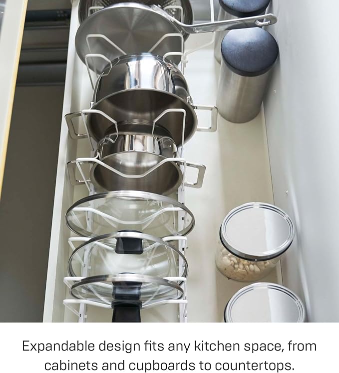 YAMAZAKI Home Tower Adjustable Lid & Pan Organizer – Kitchen Drawer Storage Shelf Rack - Image 4