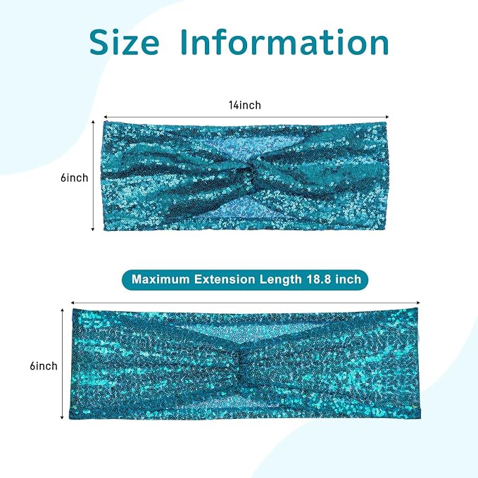 SquarePie Pack of 50 Chair Sashes Teal Glitter Bows Bands for Wedding Banquet Party Decoration - Image 3