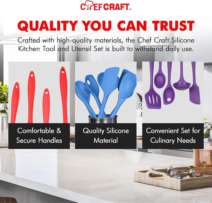 Chef Craft - Premium Silicone Kitchen Tools and Utensils Set, Non-Scratch, Withstands Temperatures up to 450°F, BPA-Free, 5 Piece Cooking Utensils Set, Pink - Image 6