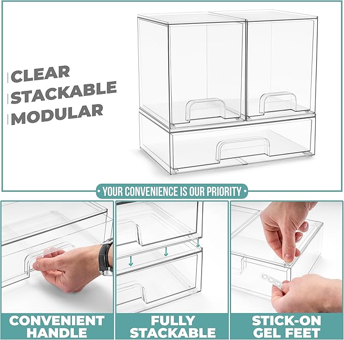 Sorbus Clear Stackable Storage Drawers (3 Pack, 7.6'' Tall and 12.1'' Wide) - Image 5